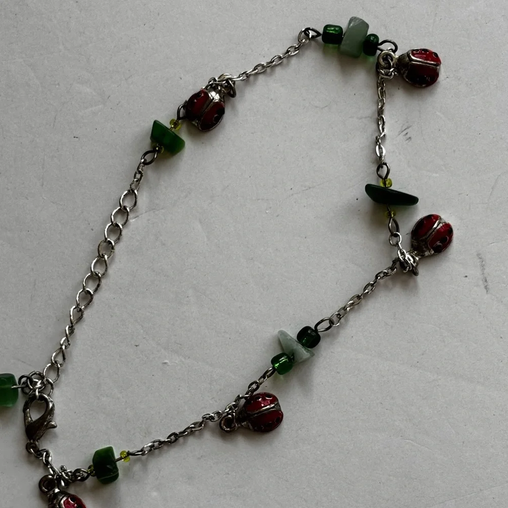 Ladybug necklace/ silver tone/ measures 12 in length/ choker or child’s …
